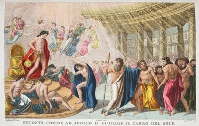 The Palace of the Sun or Fetonte Chiede ad Apollo di Guidare il carro del Sole, Book II, illustration from Ovid